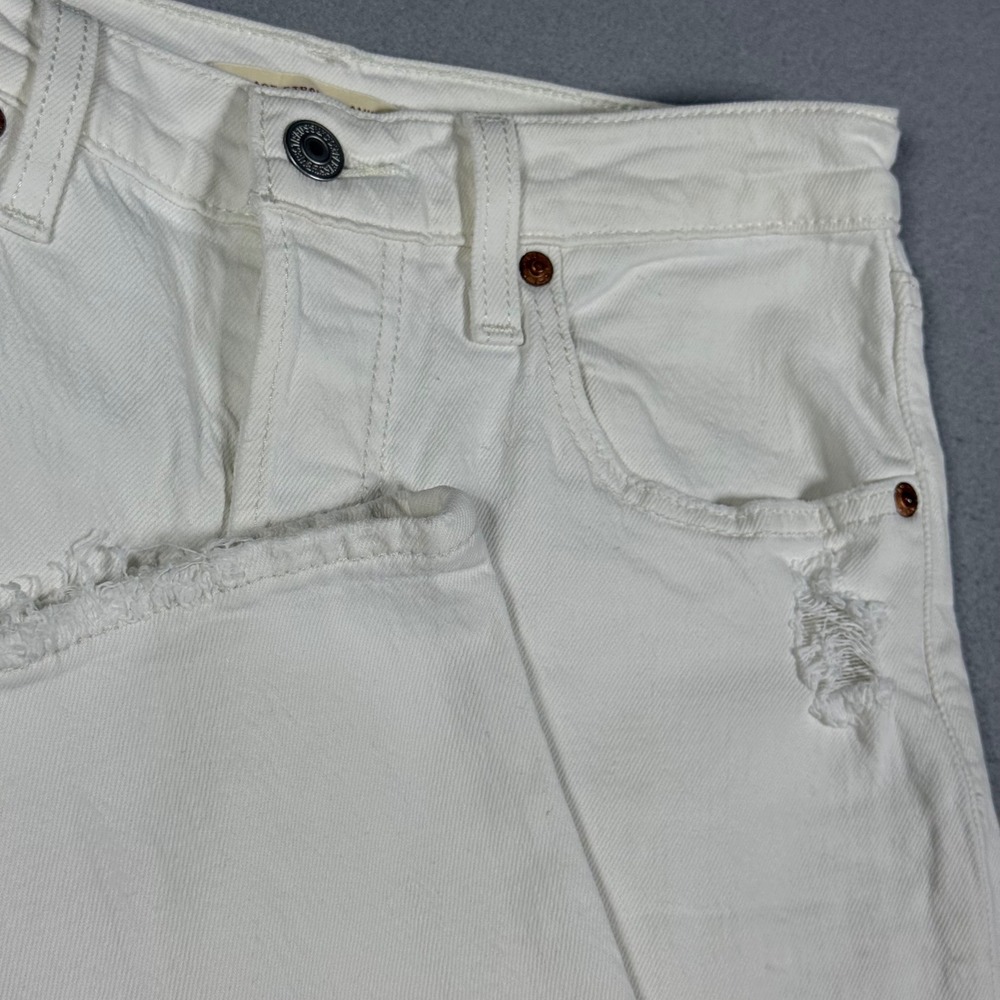 Levis Premium Ribcage Straight Ankle Jeans Off White High Rise Distressed Womens